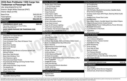 2026 RAM ProMaster 1500 Low Roof
