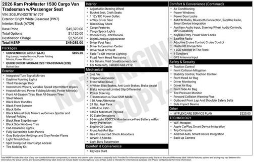 2026 RAM ProMaster 1500 Low Roof