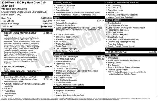 2026 RAM 1500 Big Horn/Lone Star