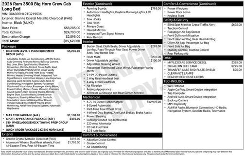 2026 RAM 3500 Big Horn Crew Cab 4x4 8' Box