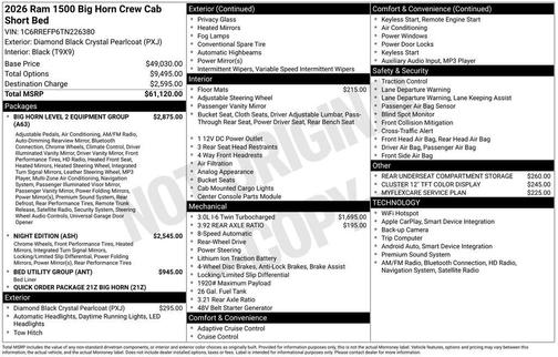 2026 RAM 1500 Big Horn/Lone Star