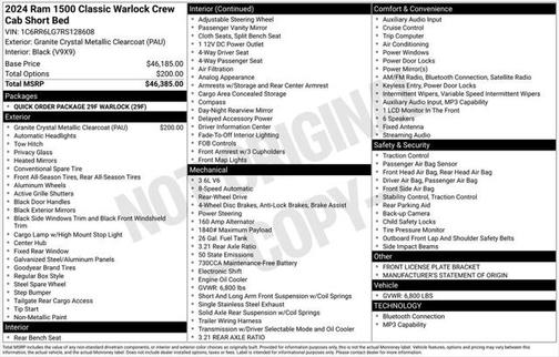2024 RAM 1500 Classic Warlock Crew Cab 4x2 5'7' Box