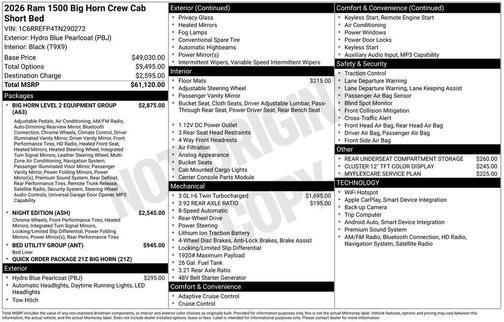 2026 RAM 1500 Big Horn/Lone Star