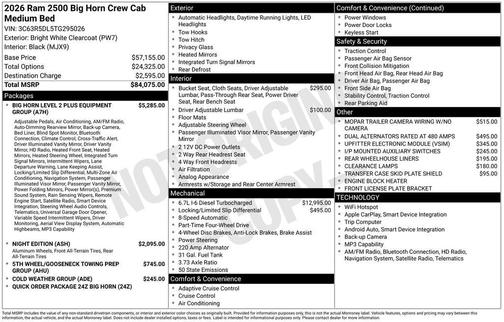 Bright White Clearcoat 2026 RAM 2500 Big Horn Crew Cab 4x4 6'4' Box
