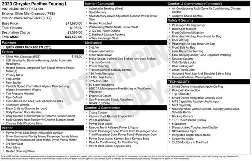 Silver Mist Clearcoat 2023 Chrysler Pacifica Touring L
