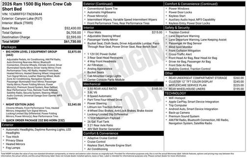 2026 RAM 1500 Big Horn/Lone Star