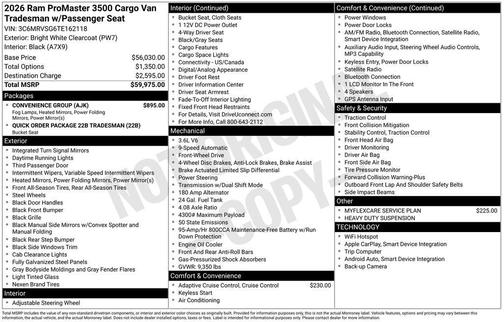 2026 RAM ProMaster 3500 High Roof