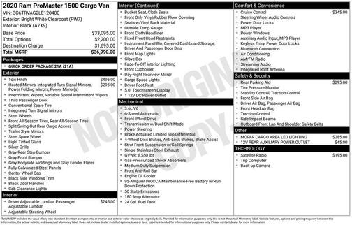 2020 RAM ProMaster 1500 Low Roof