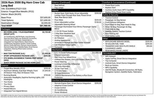 2026 RAM 3500 Big Horn Crew Cab 4x4 8' Box
