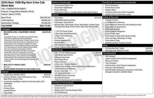 2026 RAM 1500 Big Horn/Lone Star
