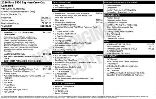 2026 RAM 3500 Big Horn Crew Cab 4x4 8' Box