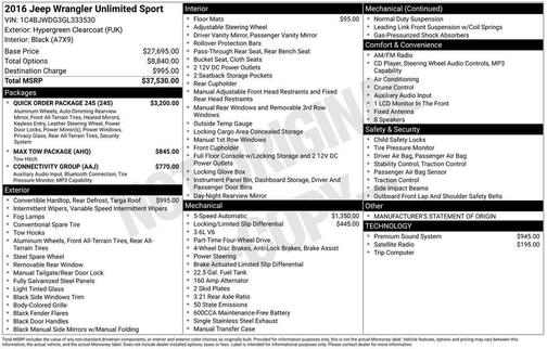 2016 Jeep Wrangler Unlimited Sport