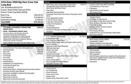2024 RAM 3500 Big Horn Crew Cab 4x4 8' Box