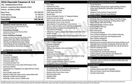 Lakeshore Blue Metallic 2024 Chevrolet Traverse LS