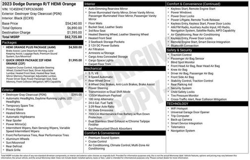 Destroyer Gray Clearcoat 2023 Dodge Durango Hemi Orange RWD