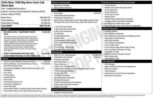 2026 RAM 1500 Big Horn/Lone Star