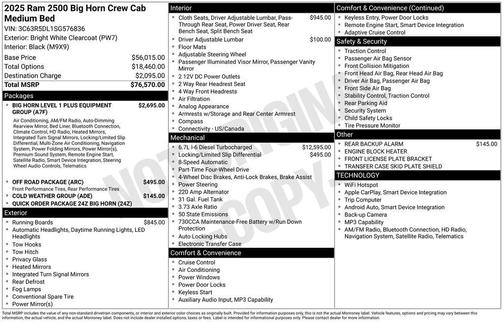 Bright White Clearcoat 2025 RAM 2500 Big Horn Crew Cab 4x4 6'4' Box
