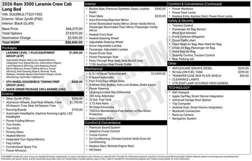 2026 RAM 3500 Laramie Crew Cab 4x4 8' Box