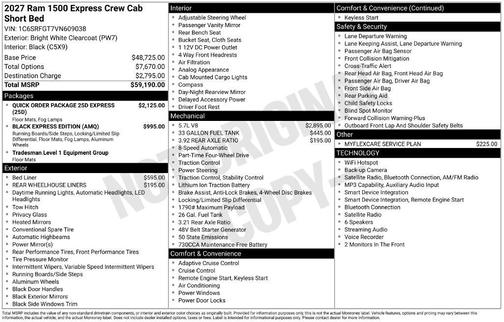 Bright White Clearcoat 2027 RAM 1500 Express