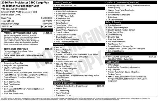 2026 RAM ProMaster 2500 Tradesman