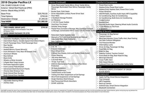 2018 Chrysler Pacifica LX