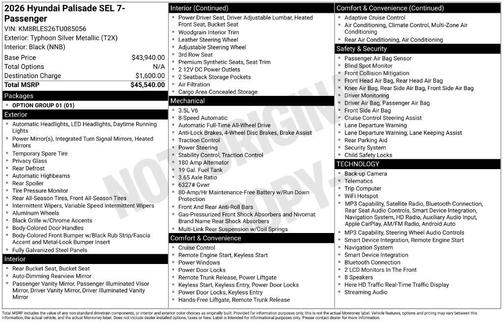 Silver Metallic 2026 Hyundai PALISADE SEL