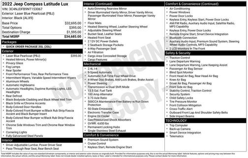Laser Blue Pearlcoat 2022 Jeep Compass Latitude Lux