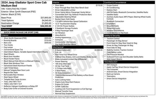 Silver Zynith Clearcoat 2024 Jeep Gladiator Sport