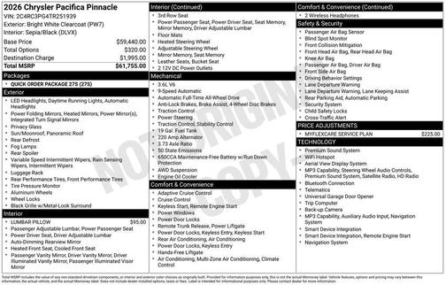 Bright White Clearcoat 2026 Chrysler Pacifica L