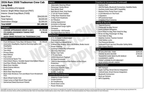 Bright White Clearcoat 2026 RAM 3500 Tradesman Crew Cab 4x4 8' Box