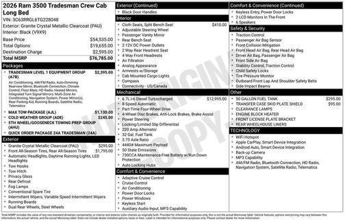 2026 RAM 3500 Tradesman Crew Cab 4x4 8' Box