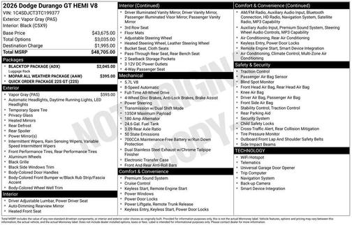 Vapor Gray 2026 Dodge Durango GT HEMI V8