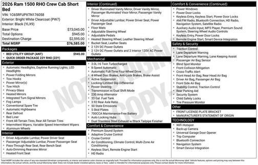 2026 RAM 1500 RHO Crew Cab 4x4 5'7' Box