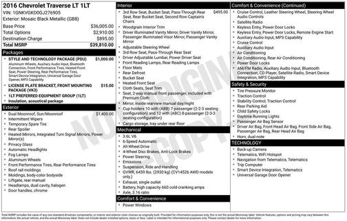 Mosaic Black Metallic 2016 Chevrolet Traverse 1LT