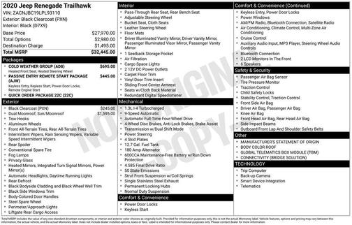 Black Clearcoat 2020 Jeep Renegade Trailhawk