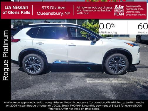 White / Black 2026 Nissan Rogue Platinum