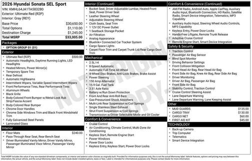 Ultimate Red 2026 Hyundai SONATA SEL