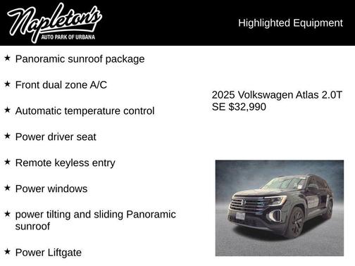 Deep Black Pearl 2025 Volkswagen Atlas 2.0T SE w/Technology