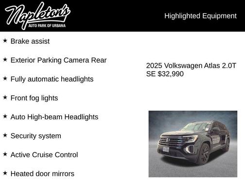Deep Black Pearl 2025 Volkswagen Atlas 2.0T SE w/Technology