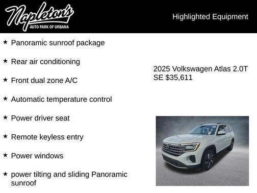 Pure White 2025 Volkswagen Atlas 2.0T SE w/Technology