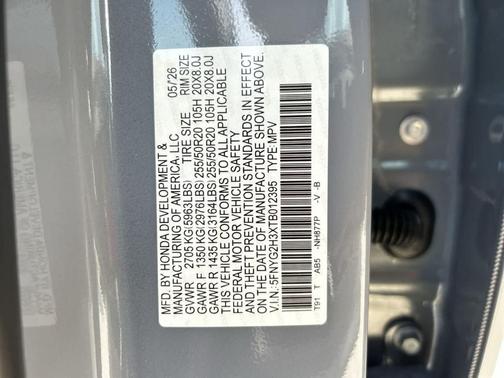 Sonic Gray Pearl 2026 Honda Pilot Sport