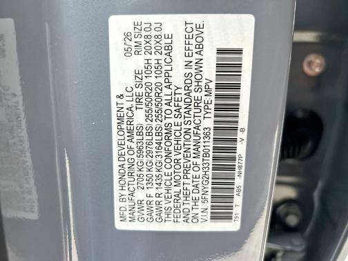 Sonic Gray Pearl 2026 Honda Pilot Sport