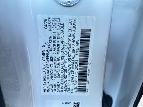 Platinum White Pearl 2026 Honda CR-V EX-L