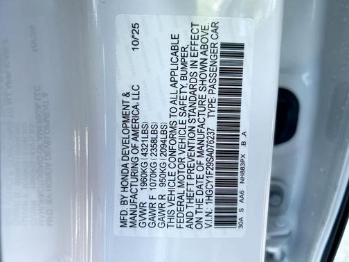 Platinum White Pearl 2025 Honda Accord LX