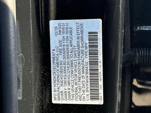 Crystal Black Pearl 2026 Honda Passport RTL