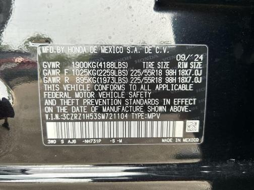 Crystal Black Pearl 2025 Honda HR-V Sport