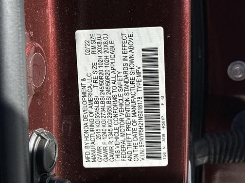 Deep Scarlet Pearl 2022 Honda Pilot Special Edition