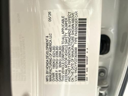 Platinum White Pearl 2026 Honda Accord LX