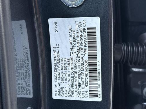 Meteorite Gray Metallic 2026 Honda Accord Hybrid EX-L