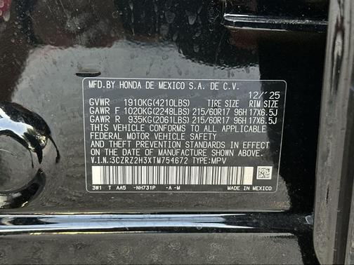 Crystal Black Pearl 2026 Honda HR-V LX